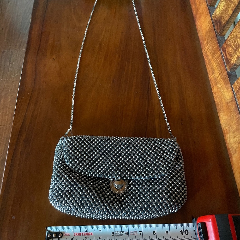 Vintage Silver Beaded (ball) Black Evening Clutch